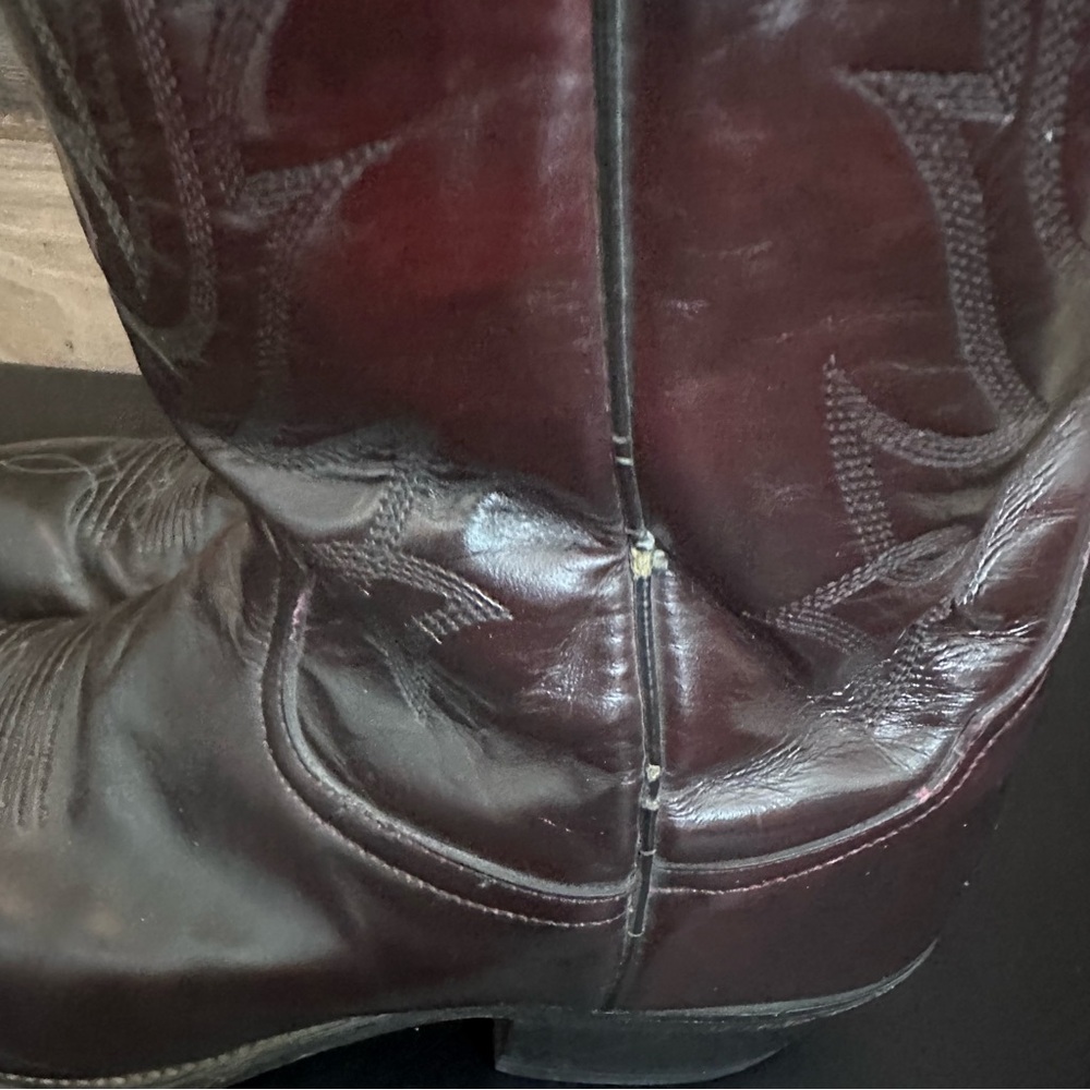 VTG Tony Lama Western Cowboy Boots 2996‎ Elegant Boot Red Burgundy Men’s 8.5 EE - Picture 3 of 14